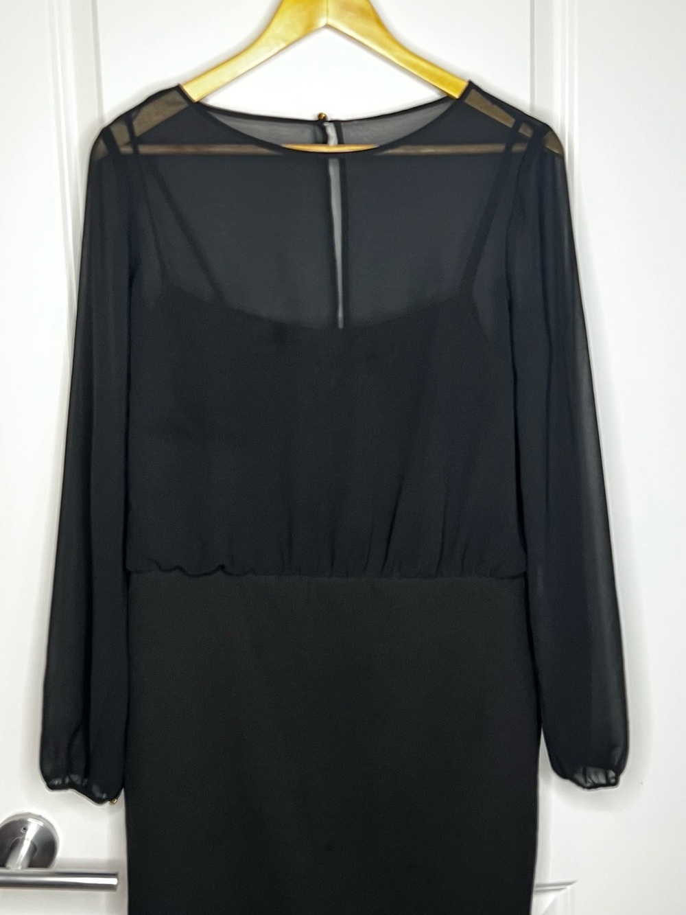 Banana Republic Black Sheer Long-Sleeve Midi Dress